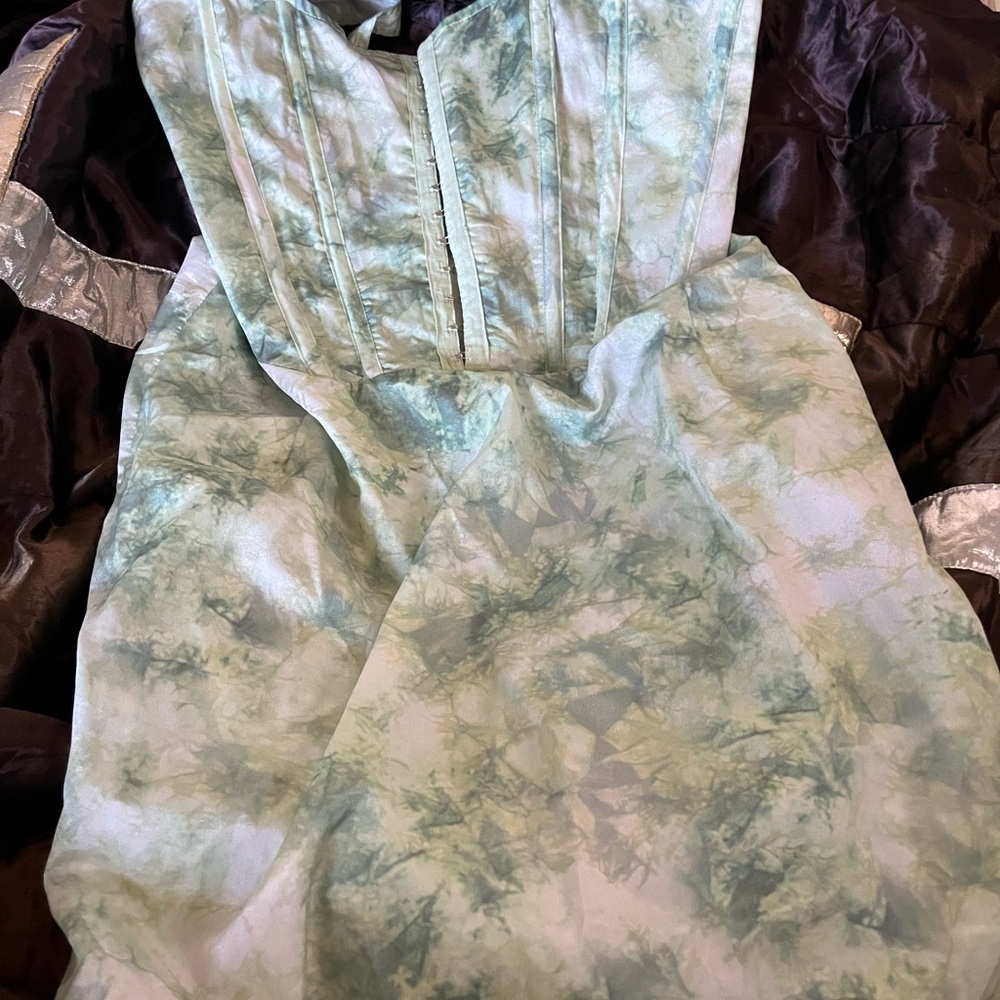 Green tie dye print sleeveless corset detail midi dress